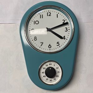 Blue wall clock with timer. Used- like new condition.